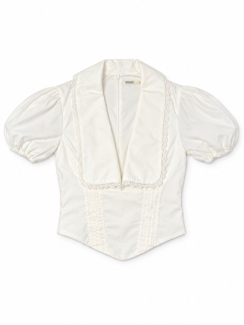 House of CB Augusta White Pin Tuck Corset Top Puff Sleeve Lace Collar XS